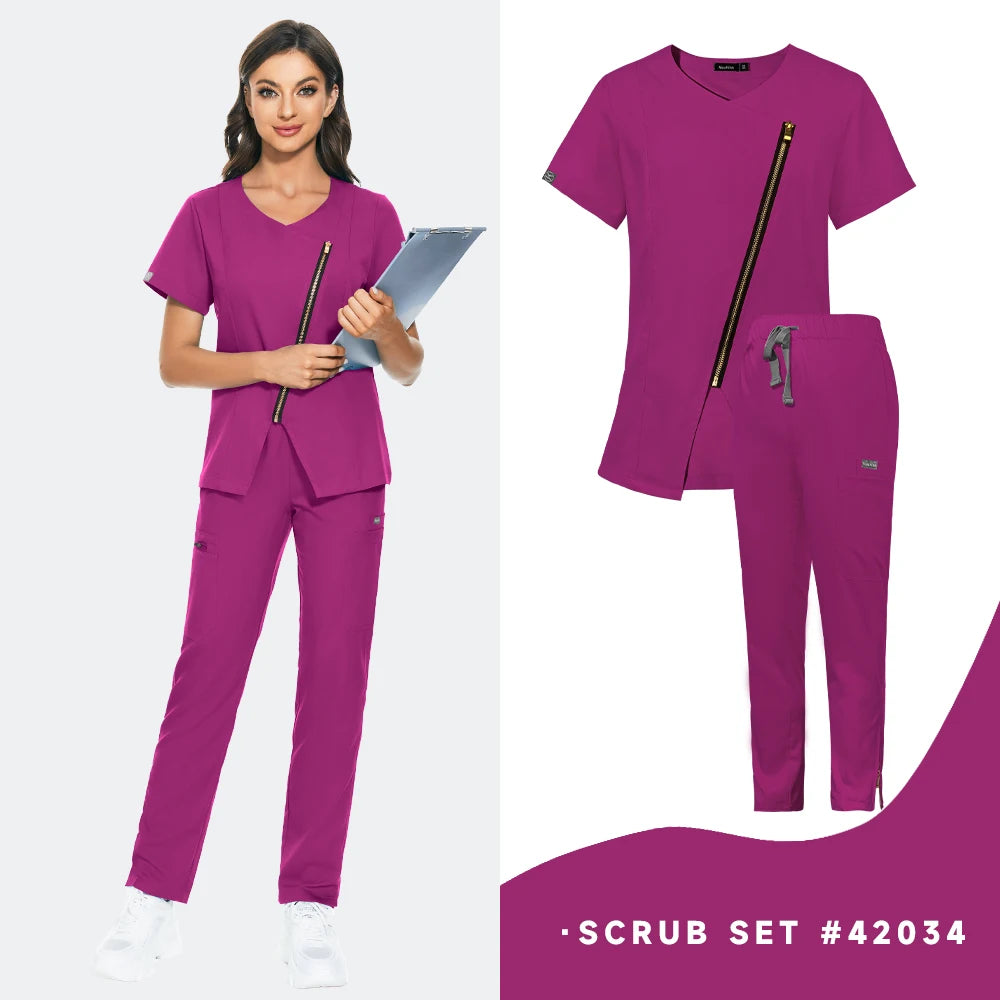 Operating Room Medical Uniforms Women Clothes Short Sleeve V-Neck Workers Scrub Uniforms Summer Uniformes Medical Accessories