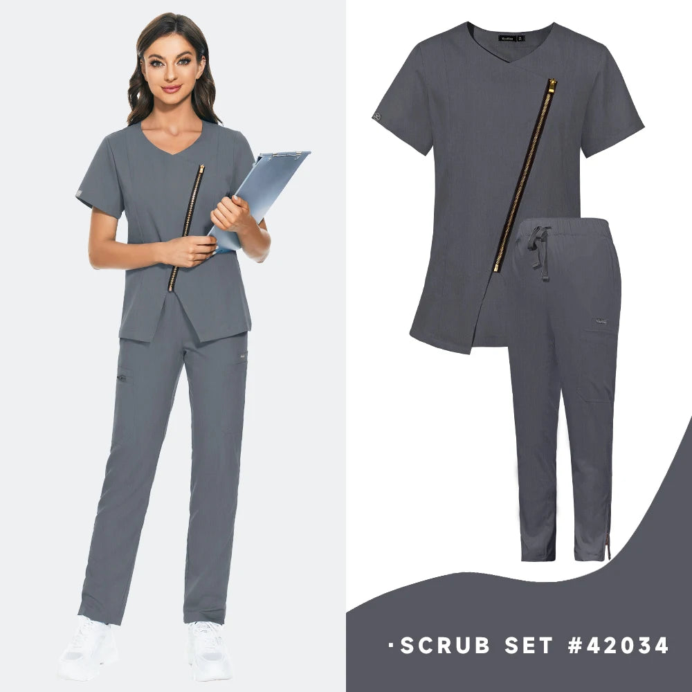 Operating Room Medical Uniforms Women Clothes Short Sleeve V-Neck Workers Scrub Uniforms Summer Uniformes Medical Accessories